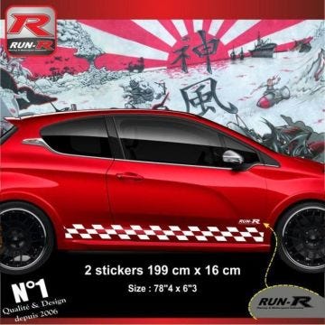 Stickers bas de caisse - PEUGEOT - 208/207 - Lot de 2 - Blanc - Logos Run-R inclus