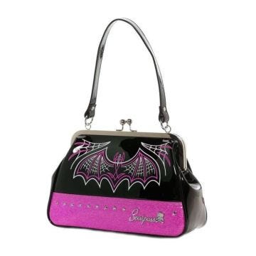 sac à main pinstriping chauve souris rose pailleté rock roll femme pin up