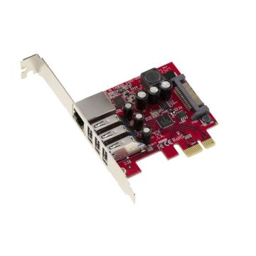 Carte contrôleur PCIe USB3 3 Ports et LAN Gigabit ethernet RJ45. Chipset Realtek RTL8153 et NEC renesas D720201 avec équerres High e