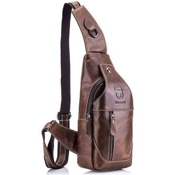 Sac de Poitrine Homme Charminer Sac Rétro en Bandoulière en Cuir Vntage D'affaire Poche pour Voyage Randonnée Sport Marron