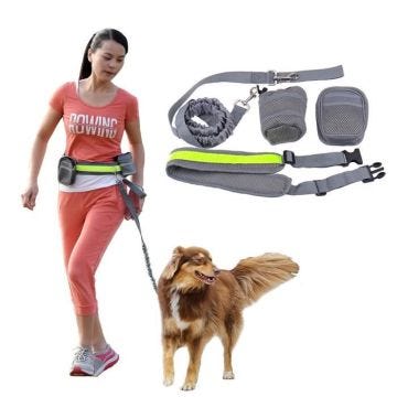 Ceinture Ventral Avec Laisse Lanière  pour Chien accouple Réglable de Course Promenade  avec deux Sacs