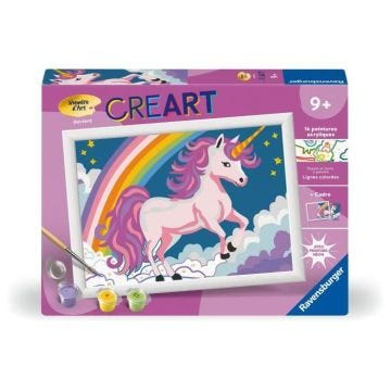 CreArt Kids 18x24cm Licorne Néon, Kit de peinture par numéros Numéro d'Art, Dès 7 ans, 25904, Ravensburger