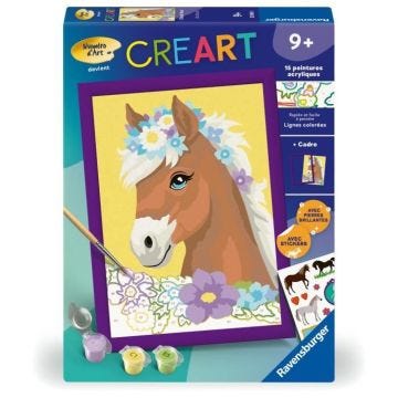 CreArt Kids 18x24cm Cheval fleuri, Kit de peinture par numéros Numéro d'Art, Dès 7 ans, 25906, Ravensburger
