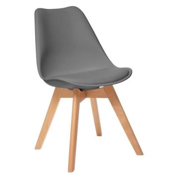 Chaise salle à manger - ATMOSPHERA - Baya - Style scandinave et moderne - Couleur gris foncé - Assise rembourrée
