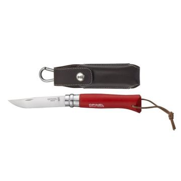 Couteau Trekking Opinel n ° 08 couverture rouge +, idéal pour le camping et la randonnée, lame en acier inoxydable de 8 cm, avec