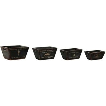 Boîtes de rangement - HOME ESPRIT - 34 x 26 x 18 cm - Bois de sapin - Noir - 4 pièces