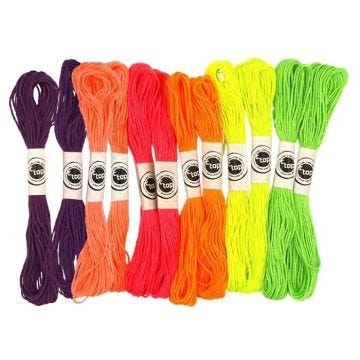 Fil bracelet brésilien Echeveaux de coton 12 couleurs Fluo Multicolore - Assort.