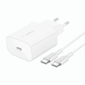 Chargeur Secteur USB-C Power Delivery 3.0 25W PPS avec Câble USB-C Belkin Blanc