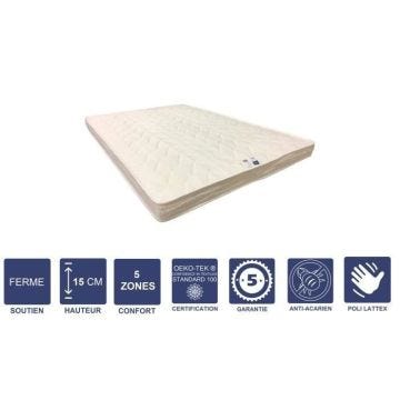 Matelas Ferme Pour Canapé Lit + Alèse 140x190 x 15 cm + Oreiller Visco - 5 zones de Confort - Noyau Poli Lattex HR Dernière Générat