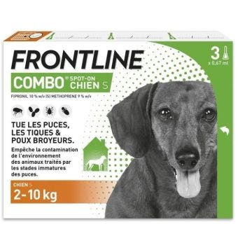FRONTLINE 3 Pipettes antiparasitaires COMBO Chien - 2 à 10 kg - Puces, tiques, poux broyeurs