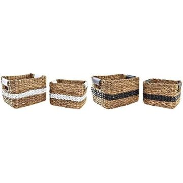 Ensemble de paniers - DKD Home Decor - Standard - Blanc et noir - Fibre naturelle - 32x25x20 cm