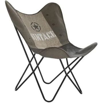 Chaise - DKD Home Decor - Gris - Cuir et coton - 1 place - Design contemporain