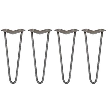 4 Pieds de Table en Épingle à Cheveux 35,5cm 2 Tiges en Acier Couleur Naturelle Épaisseur 12mm
