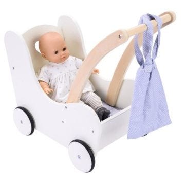 Engelhart - 606014 - Landau en Bois Élégant pour Poupées - Gris et Blanc