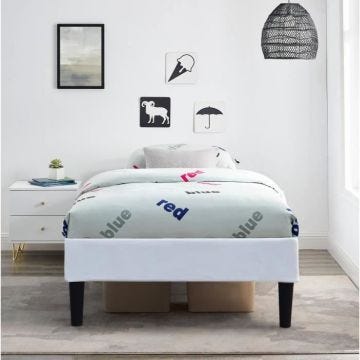 KD - Sommier 90x200 cm Tapissier dhoussable housse lavable Blanc Pieds en 20 cm 13 Lattes - anna- revetement Tissu Polyester