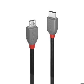 Câble USB 2.0 type C vers Micro-B - LINDY - Anthra Line - 2m - Double blindage - Contacts plaqués or