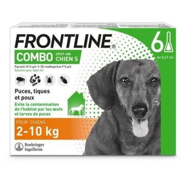 FRONTLINE 6 Pipettes Combo Chien S - 2 à 10 kg - Puces tiques et poux