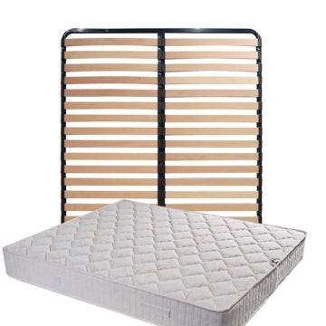 Matelas Tissu Ignifuge 200x200 + Sommier Démonté + Pieds + Protège Matelas Offerts - Hauteur 25 cm - Confort Très Ferme - Mousse Ex