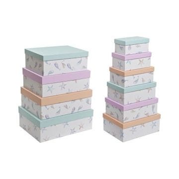 Jeu de boîtes de rangement empilables marin carton - MARQUE - Modèle - Multicolore - Blanc - Carton
