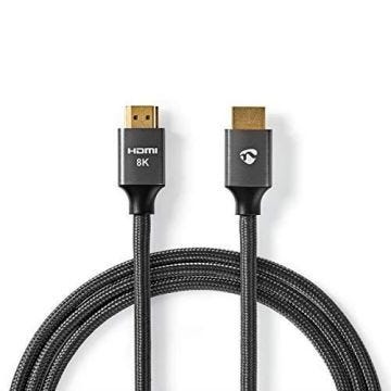 Nedis Câble HDMI Ultra-Haute Vitesse Connecteur HDMI? vers Connecteur HDMI? Gris métal Câble Tressé 1,0 m