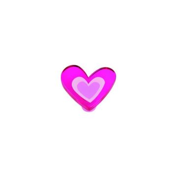 BOUTON COEUR MÉTHACRYLATE MAGENTA SERIGRAFIÉ, LOT DE 12
