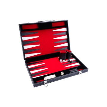 Backgammon 21 pouces - Jeu de société - Haute qualité - dés et jetons nacrés - rouge noir et blanc