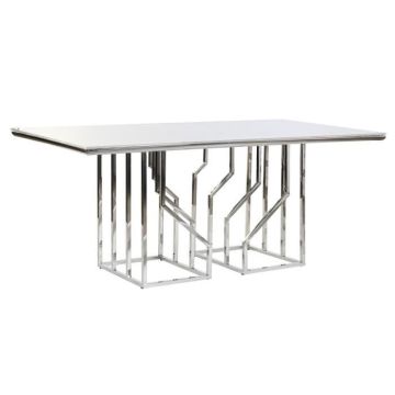 table de salle à manger argenté verre acier (180 x 90 x 75 cm)