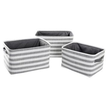lot de paniers gris rayures coton (42 x 32 x 25 cm) (3 pièces)