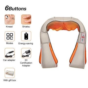Appareil de massage,Masseur électrique Shiatsu pour tissus profonds,3D,infrarouge,chauffant- Six-button Beige-UE Plug[A]