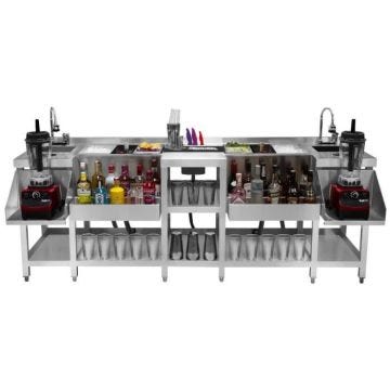 Station Jumelle Compacte Professionelle Bar Restaurant 2x50L 220cmx73cm Inox 304