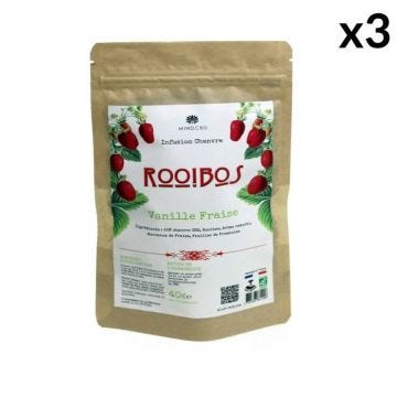 Lot de 3 Infusions CBD Bio "ROOIBOS VANILLE FRAISE" MIND CBD, Chanvre (25%), 3 x 40g