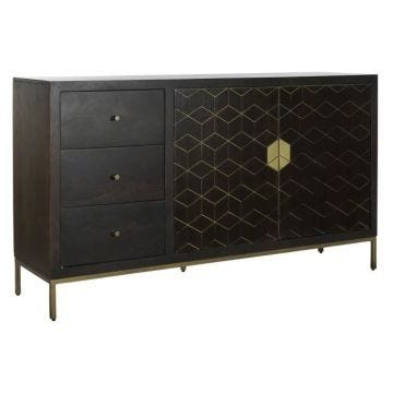 buffet noir métal acacia 160 x 40 x 90 cm