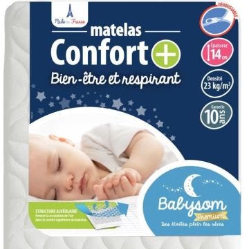 Matelas Bébé Confort+ - BABYSOM - 70x140cm - Circulation Parfaite de l'air - Ultra Ventilé - Déhoussable