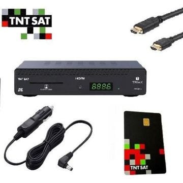 TERMINAL RÉCEPTEUR SATELLITE ASTRA TRIAX THR9910 TNTSAT+ HDMI+ CARTE TNTSAT+ CÂBLE 12V (PACK CAMPING CAR ! SANS PRISE SECTEUR)