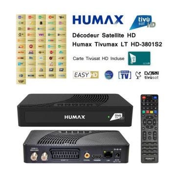 Pack Tivùsat Décodeur Satellite HD - Humax Tivumax LT HD-3801S2 + Carte Tivùsat HD Activation Comprise - Plus de 50 chaînes HD