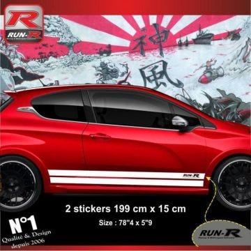 2 stickers bas de caisse pour PEUGEOT 208 et 207 - Bandes Blanc