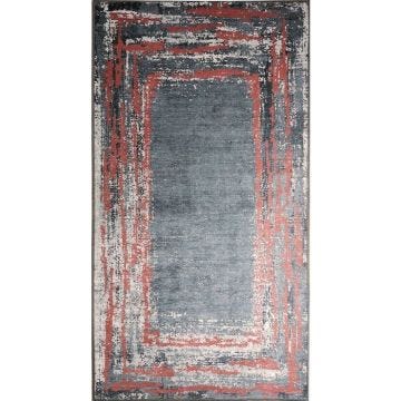 Tapis - RING - Noir/Rouge - 180x270 cm - Antidérapant - Lavable en machine - Polyester