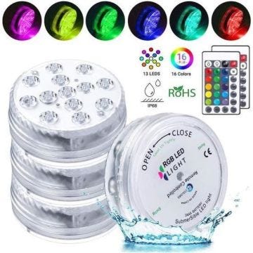 Eclairage LED Submersible - OEMG - Multicouleurs - Télécommande RF - Étanche IP68 - Lot de 4
