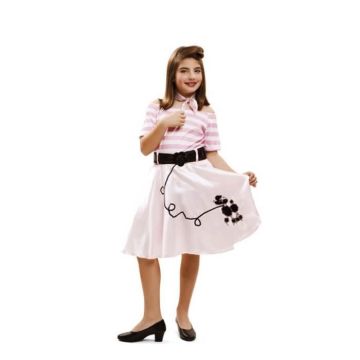 Déguisement Pink Lady Années 50 pour filles - Robe imprimée, ceinture et foulard - Rose - Tailles disponibles