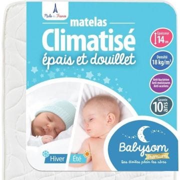 Matelas Bébé Climatisé - BABYSOM - 70x140 cm - Réversible Été Fraîche/Hiver Ouatinée - Anti-acarien - Oeko-Tex®