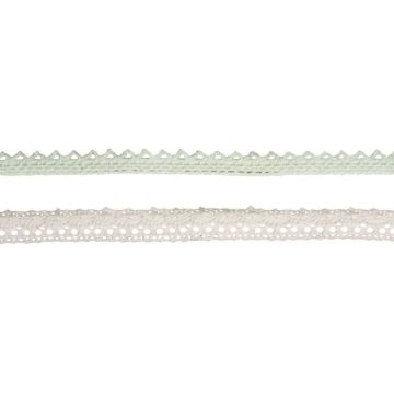 Kit Fabric Tape,Bord. dentelle,autocoll., vert menthe + blanc, 1,5m, 2designs, 1+1,5cm, kit 2pces