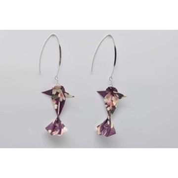 Boucles d'oreille papier Origami Carpe Violet - The Cocotte - Métal - Argenté