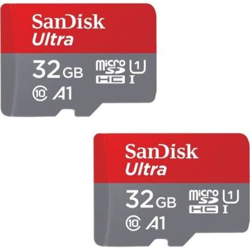 2PCS Carte Mémoire micro SDHC SanDisk Ultra 32Go Adaptateur SD Vitesse de Lecture Allant jusqu'à 98Mo/S, Classe 10, U1,A1