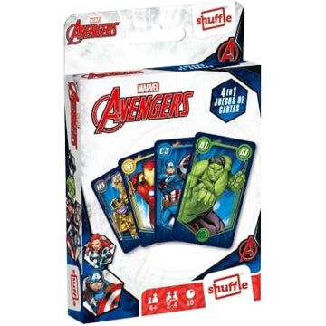 Jeu de cartes - SHUFFLE - Shuffle Avengers - 4 jeux en 1 - Naipes illustrées - Version espagnole