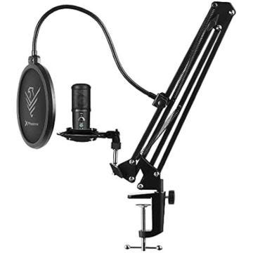 Phoenix Microphone USB Condensateur Professionnel Studio, Streaming, Bras articulé réglable, support anti-vibration, filtre