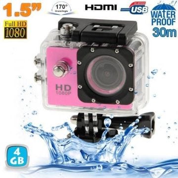 Caméra sport étanche YONIS - Full HD 1080p 12MP - Rose