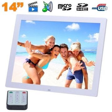 Cadre Photo Numérique HD LED 14 Pouces Tout-En-Un Lecteur MP3 Mp4 Alarme Blanc Plastique +SD 16Go YONIS