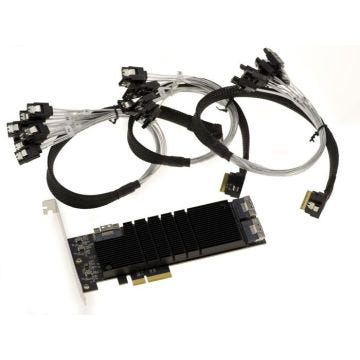 Carte PCI Express PCIe 3.1 x4 avec 24 ports SATA 6G. Chipset JMB575 (x6). Avec cordons et équerres Low et High profile