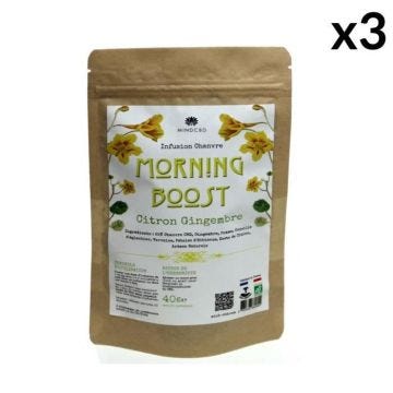 Lot de 3 Infusions CBD Bio "MORNING BOOST" MIND CBD, Chanvre (25%), 3 x 40g