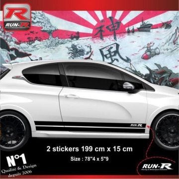 Autocollants bas de caisse pour PEUGEOT 208 et 207 - Bandes Noire